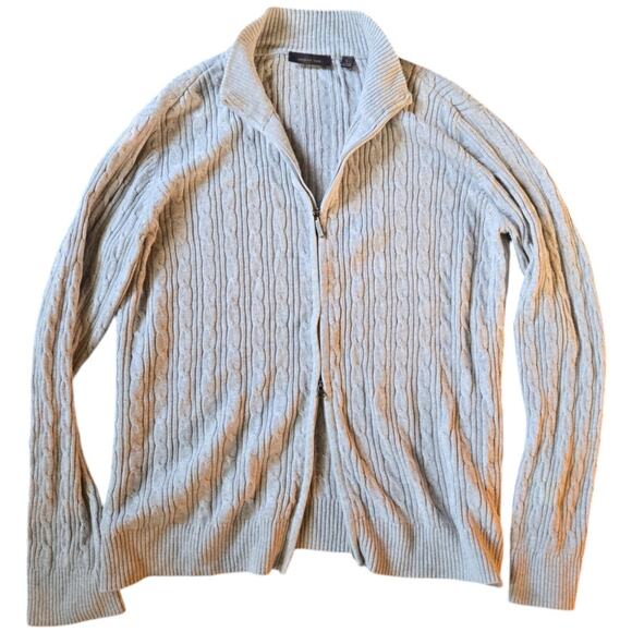 Amber Sun | Two Way Zipper, Grey Cable Knit Sweater | Size Large - Picture 1 of 7